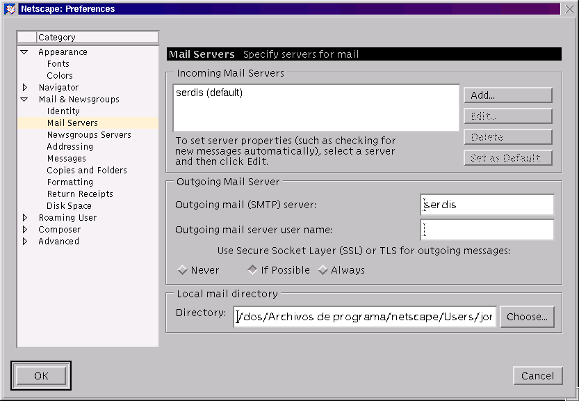ventana del Netscape